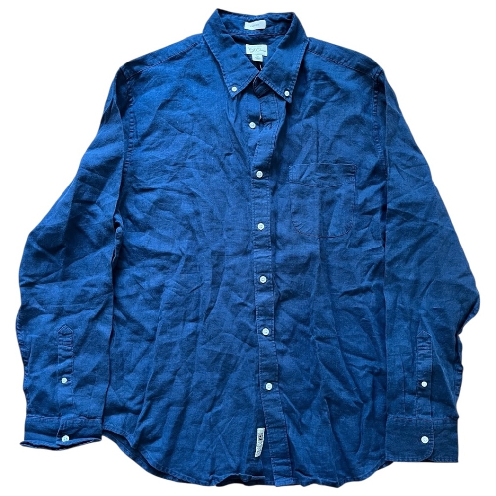 J Crew Irish Linen Blue Button Down Oversized Shirt Size Large - Picture 3 of 9